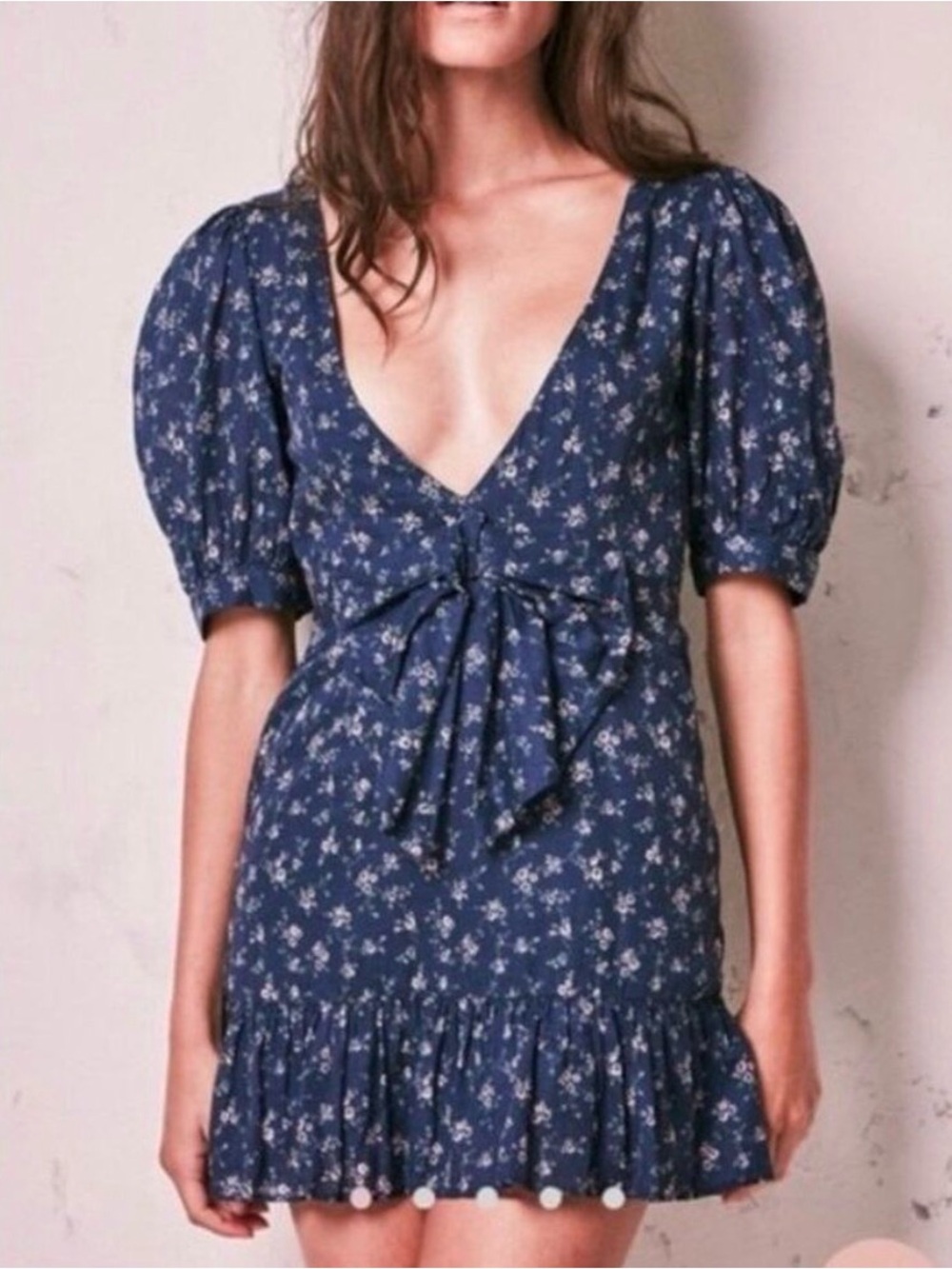 LoveShackFancy Eventide Blue Lena Floral 🌸 Cotton Mini Dress women’s Size L - Picture 2 of 16